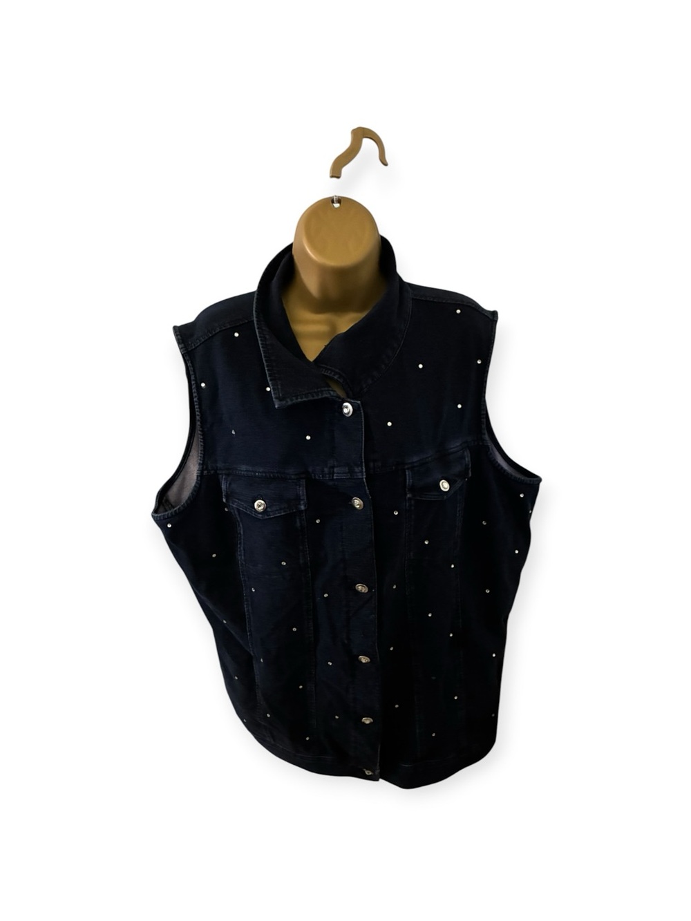Dream Jeannes by Quacker Factory Rhinestone Heart Denim Vest Midnight 1X
